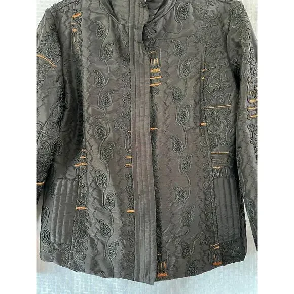 Chico's Embroidered Black and Brown Jacket - Blazer Chico's Size 1 - Medium - Picture 2 of 5